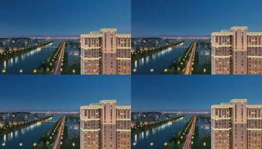 唯美江边建筑夜景动画素材高清在线视频素材下载