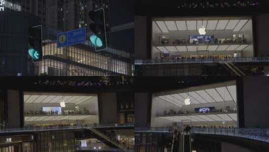 2023广州天河红绿灯苹果专卖店夜景高清在线视频素材下载