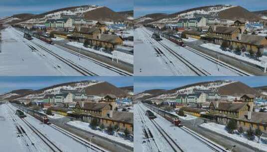 原创 内蒙古兴安盟阿尔山火车站航拍高清在线视频素材下载