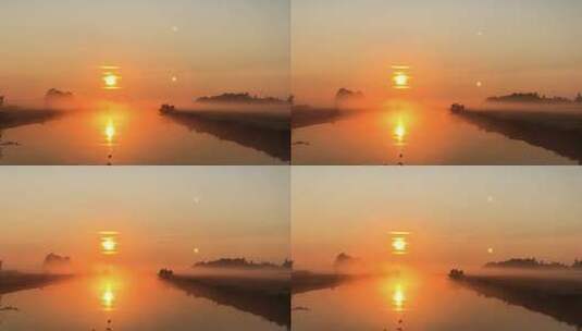 唯美自然风光湖上雾气湖面日出水面倒影高清在线视频素材下载