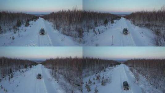 黑龙江大兴安岭北极岛雪原森林公路越野高清在线视频素材下载