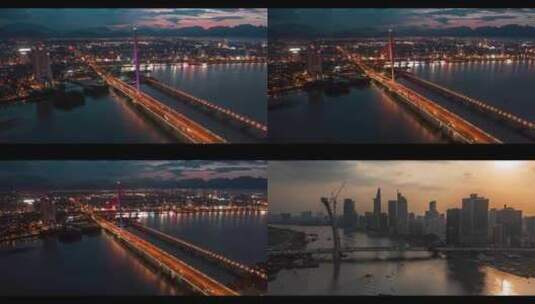 城市航拍越南大桥汽车夜景灯光摩天大楼日落高清在线视频素材下载