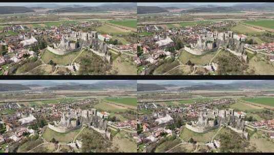 城镇上方的古老城堡高清在线视频素材下载