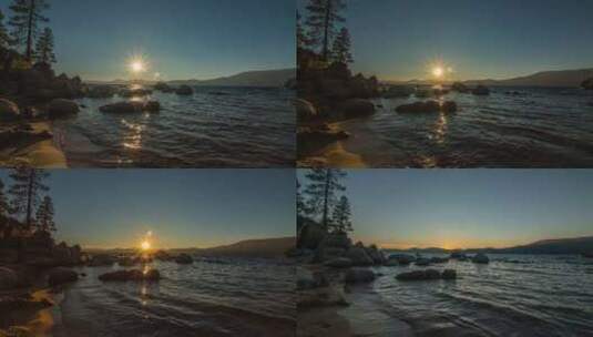 延时拍摄湖泊和日落高清在线视频素材下载