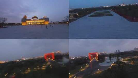 穿越机航拍中国扬州大运河博物馆大运塔夜景高清在线视频素材下载