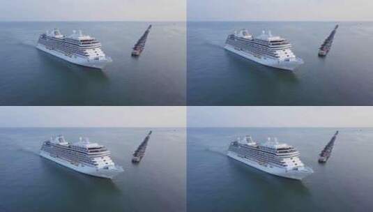 海上的大型白色邮轮高清在线视频素材下载