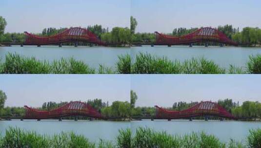 通州台湖湿地公园网红桥湖面景色桥梁森林高清在线视频素材下载