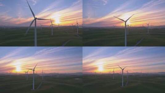 日落中的风电场高清在线视频素材下载