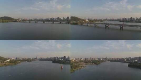 航拍武汉东湖桥车流高清在线视频素材下载