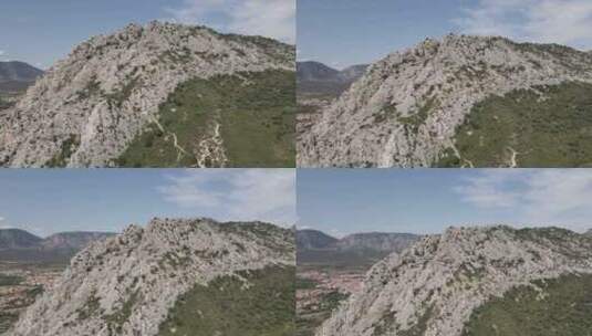 空中升起石灰岩山脊，揭示了山谷中的法国村庄高清在线视频素材下载