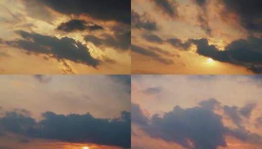 日落延时阳光穿过乌云层太阳丁达尔光耶稣光高清在线视频素材下载