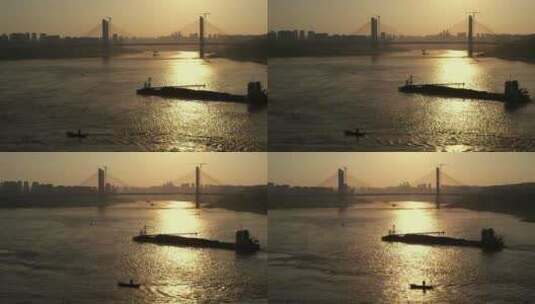 黄昏长江大桥轮船高清在线视频素材下载