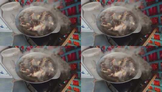蒙古包里的炖羊肉高清在线视频素材下载