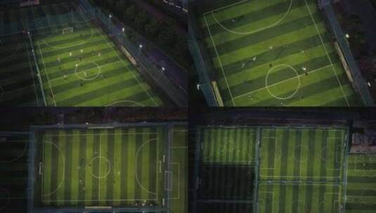 武汉生物城航拍夜晚足球场比赛高清在线视频素材下载