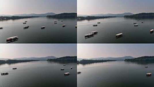 杭州西湖摇橹船手划船高清在线视频素材下载