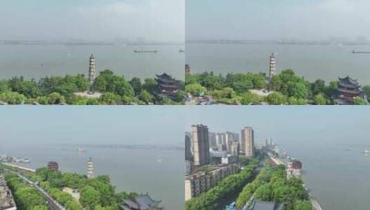 九江市锁江楼航拍九江长江国家文化公园风景高清在线视频素材下载