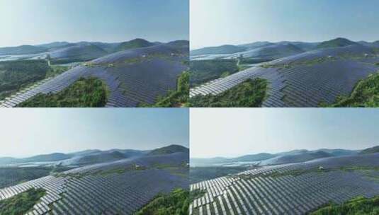 航拍山坡上的太阳能光伏发电站高清在线视频素材下载