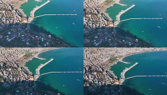 阿拉尼亚城堡阿拉尼亚卡莱西山和城市土耳其鸟瞰图高清在线视频素材下载
