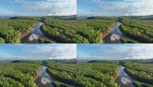 高山森林河流初秋风景高清在线视频素材下载
