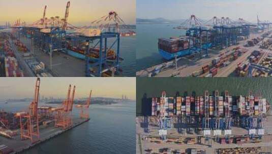厦门航拍港口物流码头集装箱大船入港供应链高清在线视频素材下载
