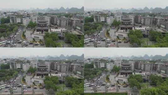 桂林解放阁地标建筑航拍高清在线视频素材下载