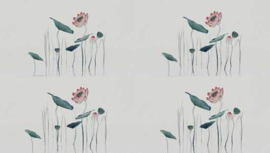 中国风彩色荷花水墨画高清在线视频素材下载