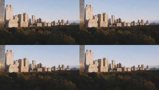 秋秋季节曼哈顿中央公园上空日出时的纽约全景城市景观高清在线视频素材下载