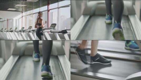 正在跑步机跑步的女生健身高清在线视频素材下载