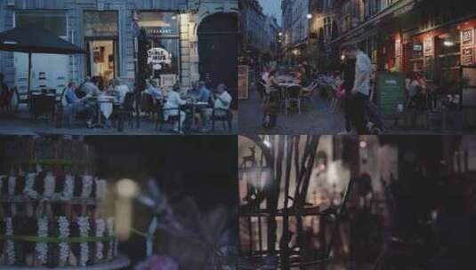 比利时街道夜景店面橱窗高清在线视频素材下载