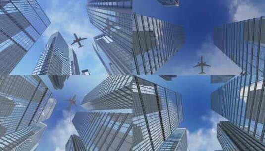 城市建筑商务中心大楼飞机飞过高清在线视频素材下载