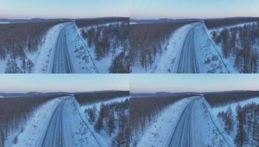 冬季大兴安岭林区交通运输冰雪路面高速公路高清在线视频素材下载