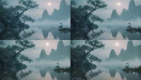 月夜寂静山水风景空镜高清在线视频素材下载