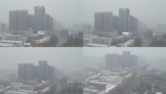 河南南阳城市冬季雪景航拍高清在线视频素材下载