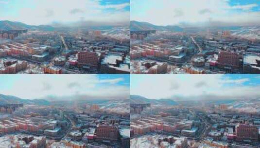 阿勒泰市冬日城市景航拍4k高清在线视频素材下载