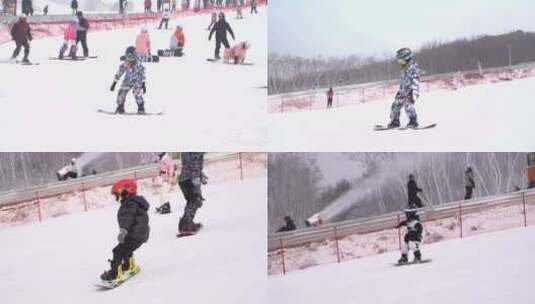 冬季雪上运动 滑雪场小朋友滑雪练习高清在线视频素材下载