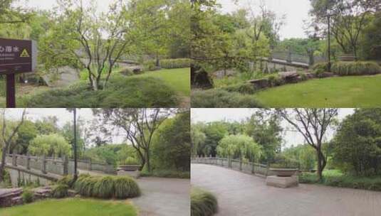 公园小桥湖边树林优美环境运镜空镜头高清在线视频素材下载