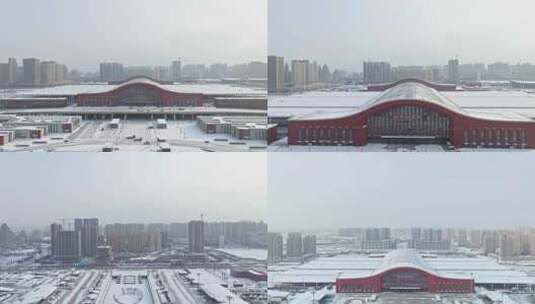 【合集】大雪中哈尔滨西站航拍高清在线视频素材下载