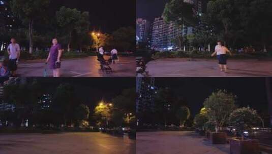 夜晚广场休闲散步的人们行人高清在线视频素材下载