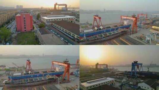 南京市鼓楼区中国长航船舶重工金陵船厂航拍高清在线视频素材下载