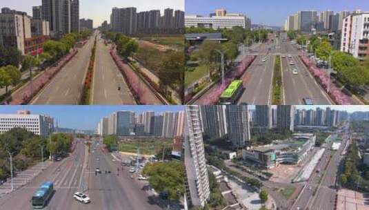 重庆大学城街道交通航拍空镜高清在线视频素材下载