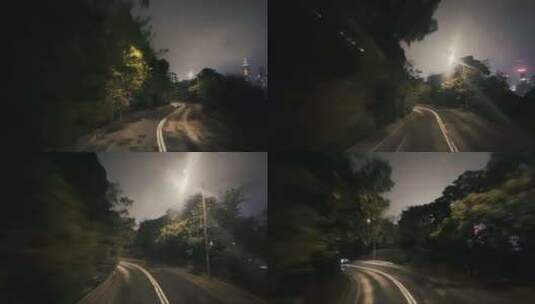 香港山顶公路夜晚双层巴士第一视觉高清在线视频素材下载