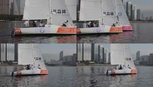 深圳前海湾帆船宝安南山CBD乘风破浪高清在线视频素材下载