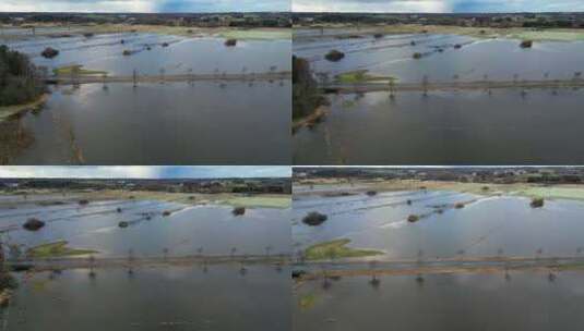 洪水吞没农田，一片汪洋高清在线视频素材下载