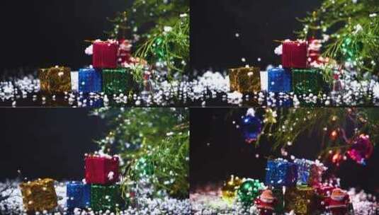 4K圣诞老人、礼物、雪高清在线视频素材下载