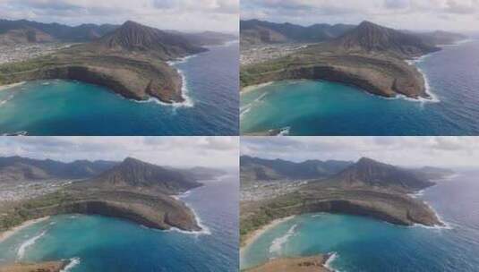 夏威夷岛科科火山口哈瑙马湾自然保护区鸟瞰高清在线视频素材下载