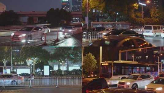 公交车窗外城市夜景孤独感道路车流高清在线视频素材下载