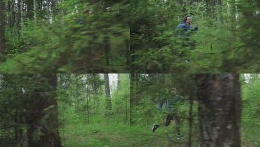 运动的年轻人跑步。男人在森林里跑得很快高清在线视频素材下载