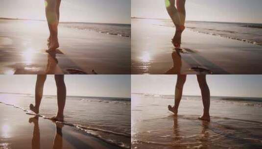 赤脚在沙滩上散步高清在线视频素材下载