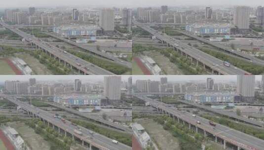航拍上海京沪高速与上海绕城高速车流4K -5高清在线视频素材下载