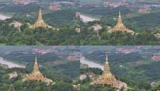 瑞丽市总佛寺航拍高清在线视频素材下载